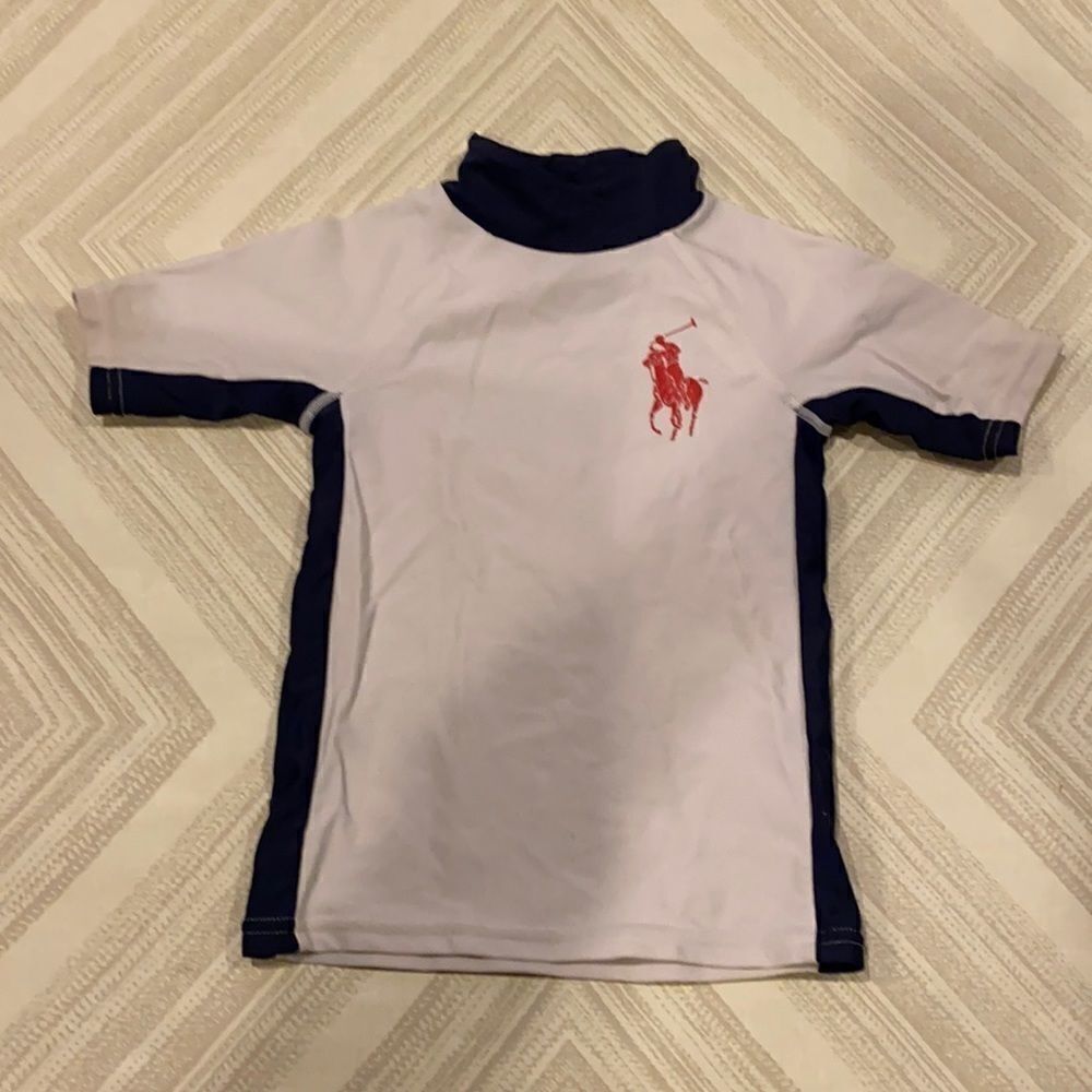 POLO by Ralph Lauren Boys Blue & White Swim Rash-guard Size 4/4T